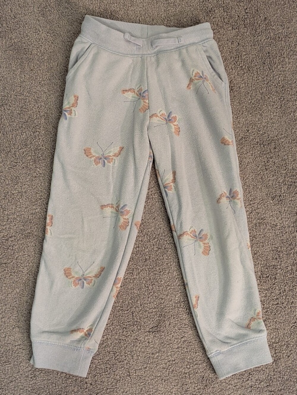 Light Blue Butterfly Print Jogger Sweat Pants Girls 5T